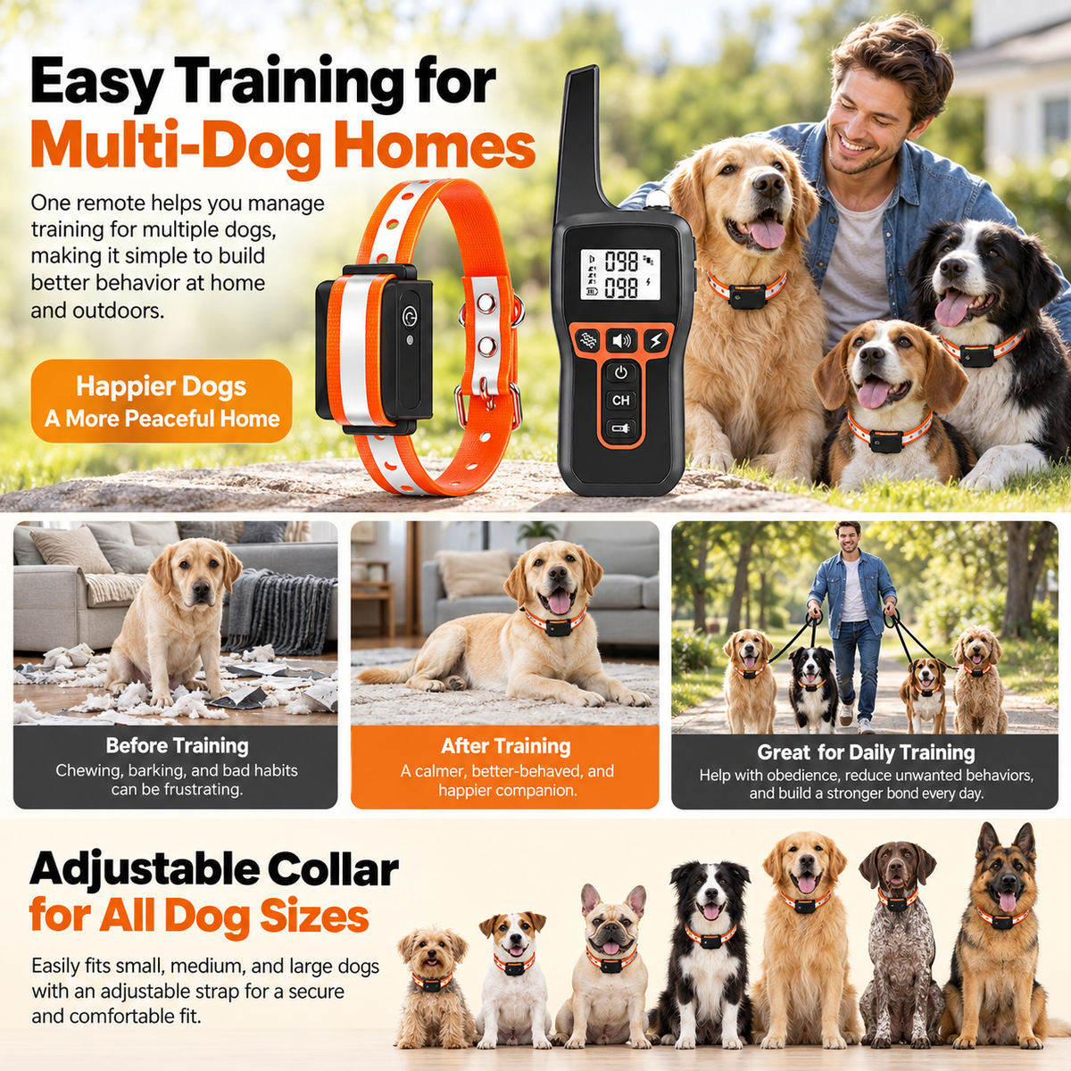 1000m Waterproof Dog Training Collar Rechargeable Remote