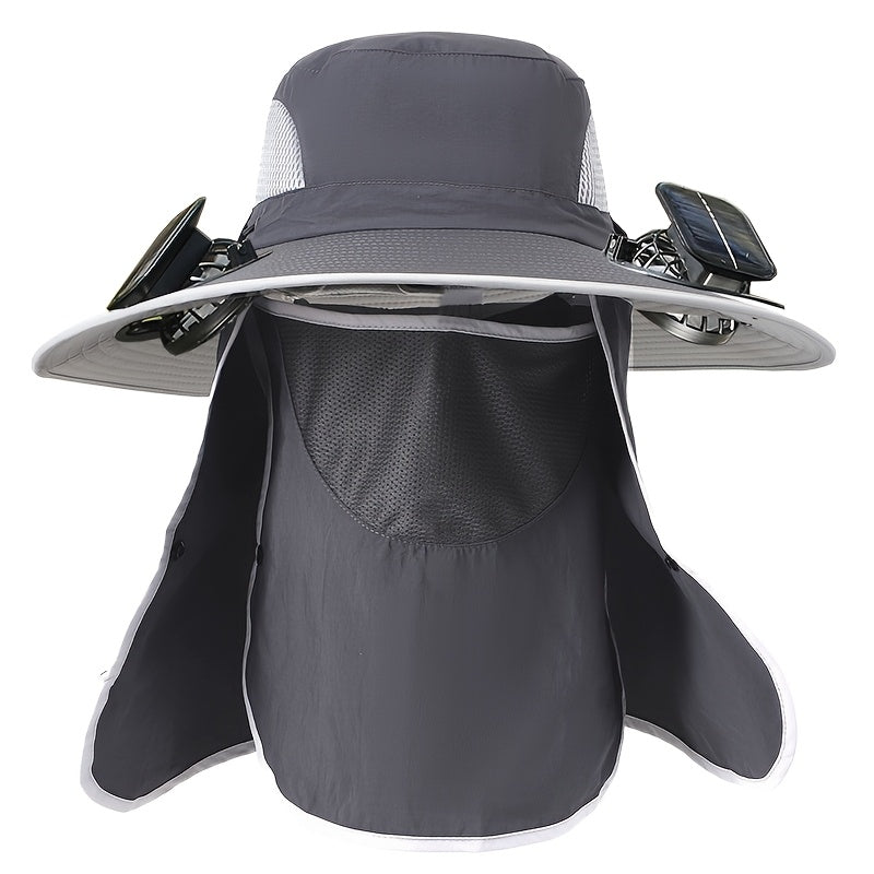 Outdoor Fishing Hat with Dual Solar Fans USB Rechargeable Sunshade