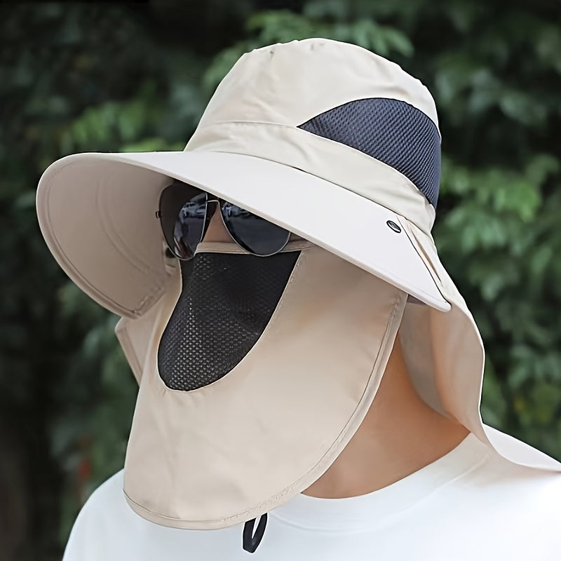 Men's Sun Hat with Removable Face and Neck Flap Adjustable Drawstring