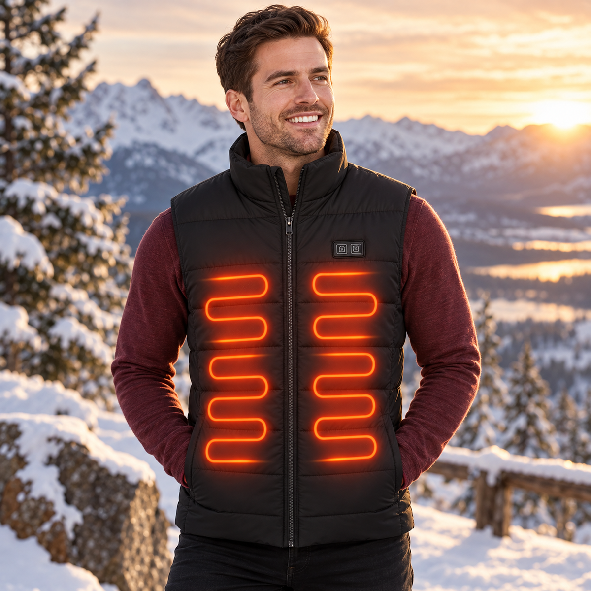 Mens Heated Gilet Ultra Thin Vest 9 Zones USB Rechargeable Warmer