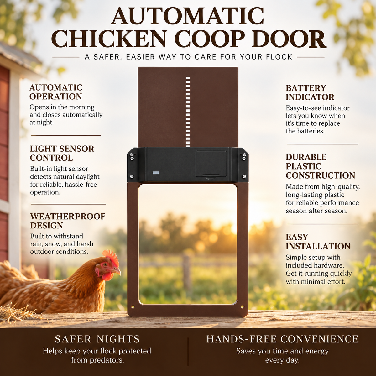 Automatic Chicken Coop Door Opener Light Sensor Waterproof