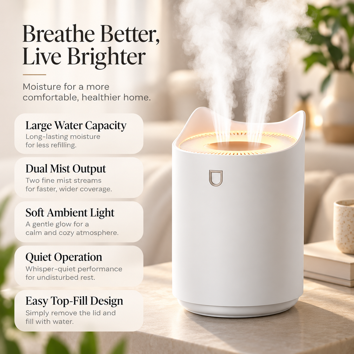 3000ml Ultrasonic Humidifier Cool Mist for Bedroom Home Baby