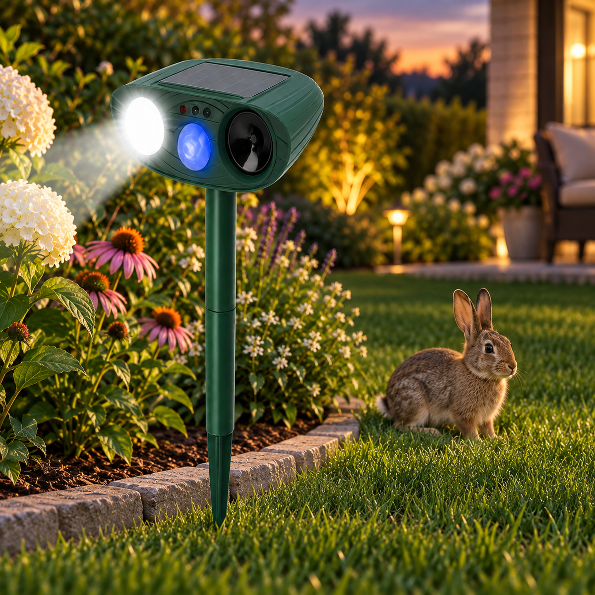 Solar Ultrasonic Rabbit Repeller with Flashing Light Garden