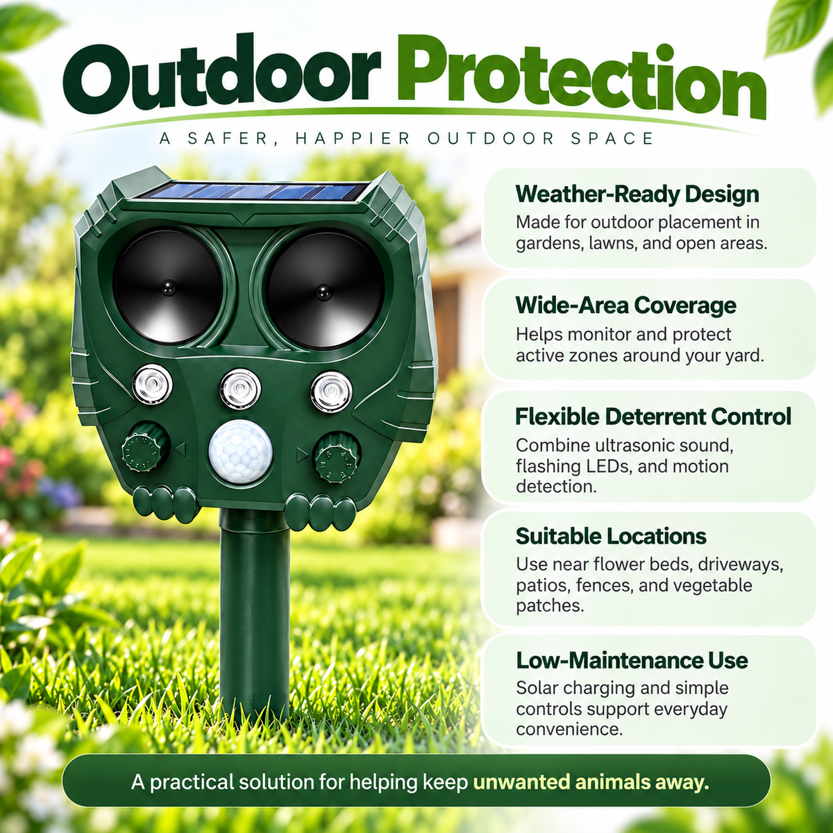Ultrasonic Cat and Fox Repeller Solar Garden Pest Deterrent