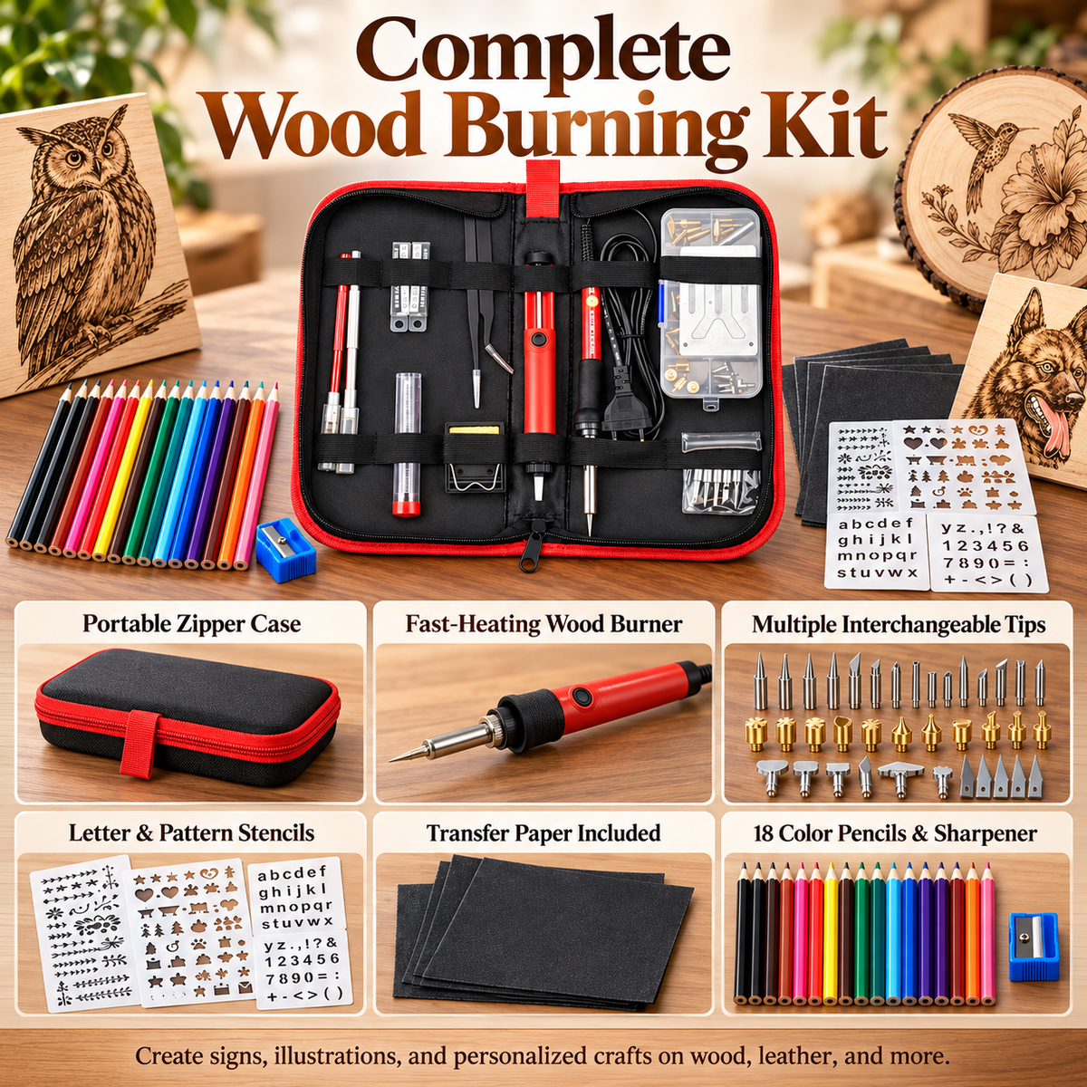 Pyrography Wood Burning Kit Pen Set with Tips for Crafts
