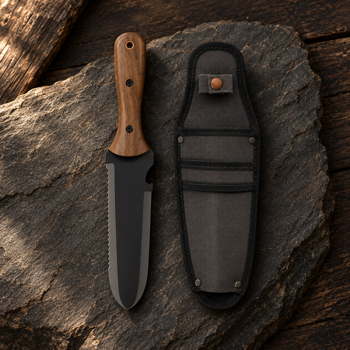 Hori Hori Garden Knife Stainless Steel with Sheath Walnut Handle