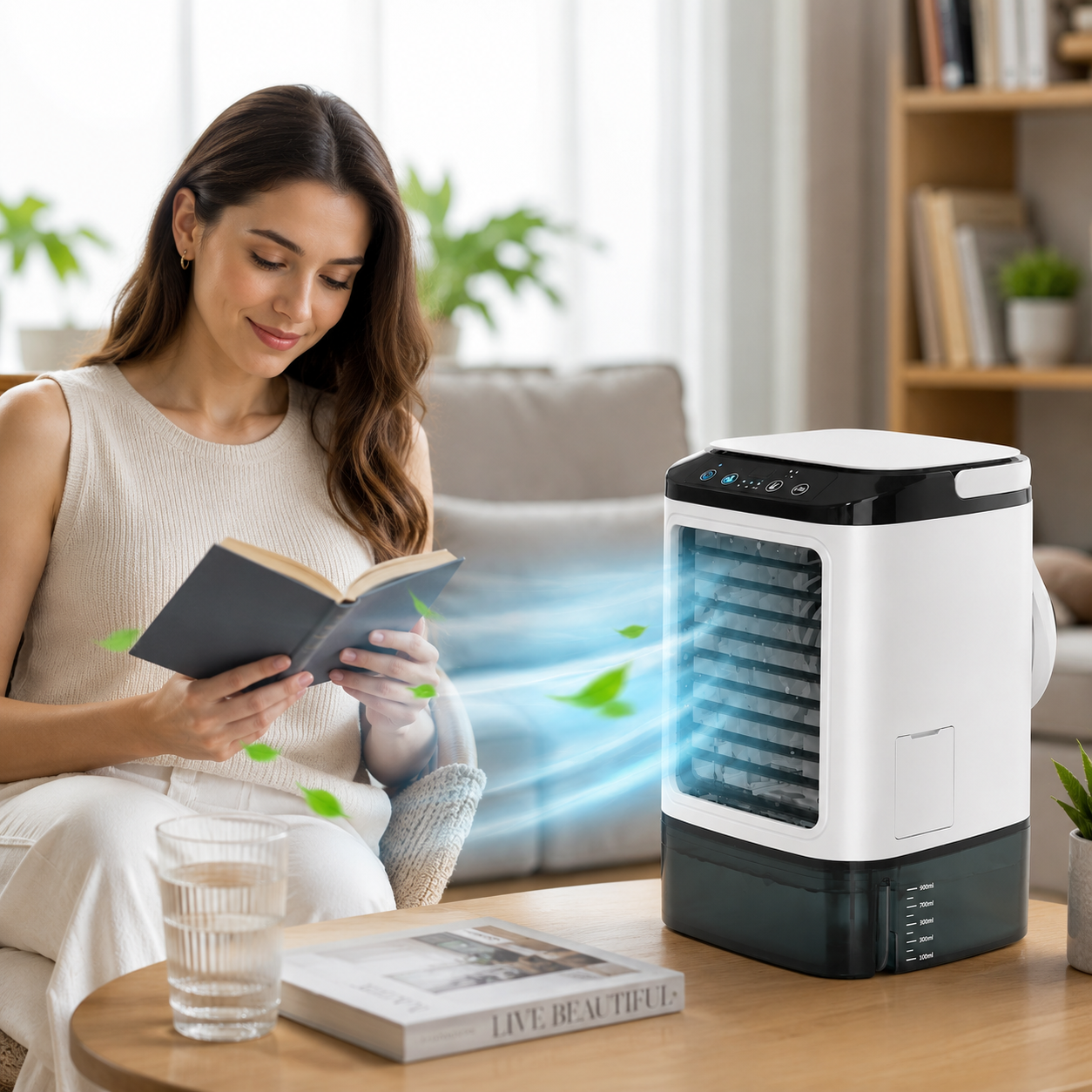 Portable Mini Evaporative Air Cooler Fan Humidifier 900ml