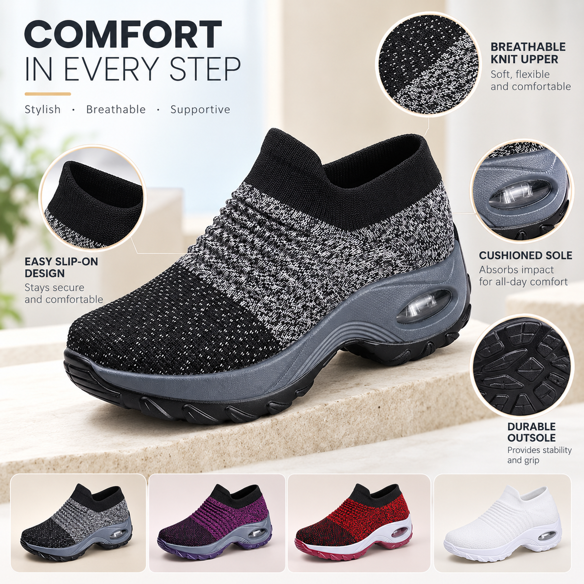 Women's Slip-On Orthopedic Trainers Air Cushion Comfort