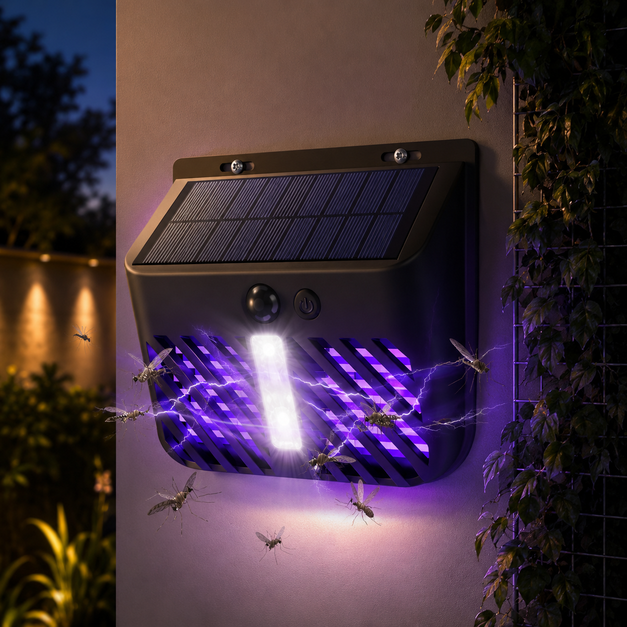 Solar LED Bug Zapper Mosquito Fly Trap Outdoor Insect Killer
