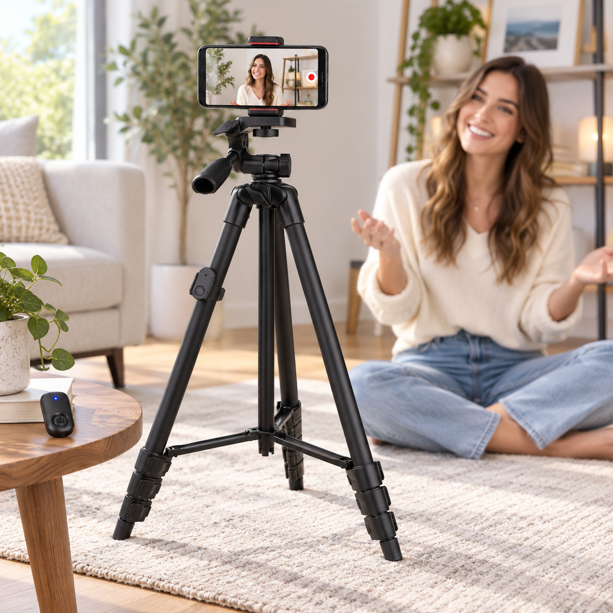 Phone Tripod Selfie Stick with Bluetooth Remote Extendable Stand