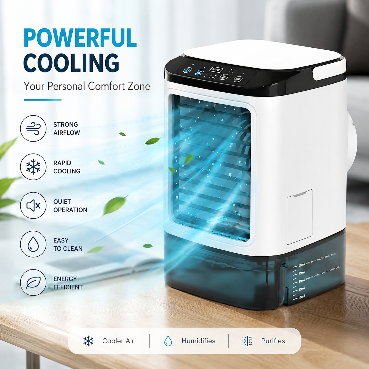 Portable Mini Evaporative Air Cooler Fan Humidifier 900ml