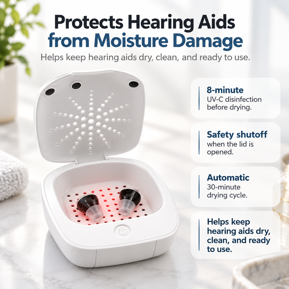 Hearing Aid Drying Box USB Dehumidifier Cleaner Storage Case