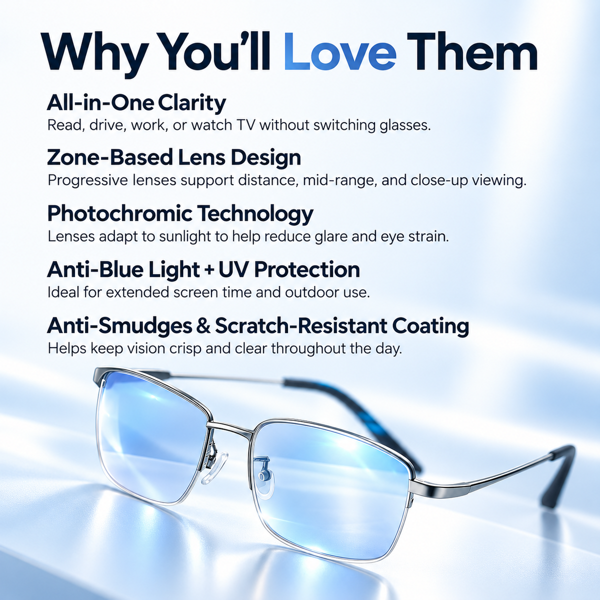 Progressive Multifocal Glasses for Clear All-Distance Vision