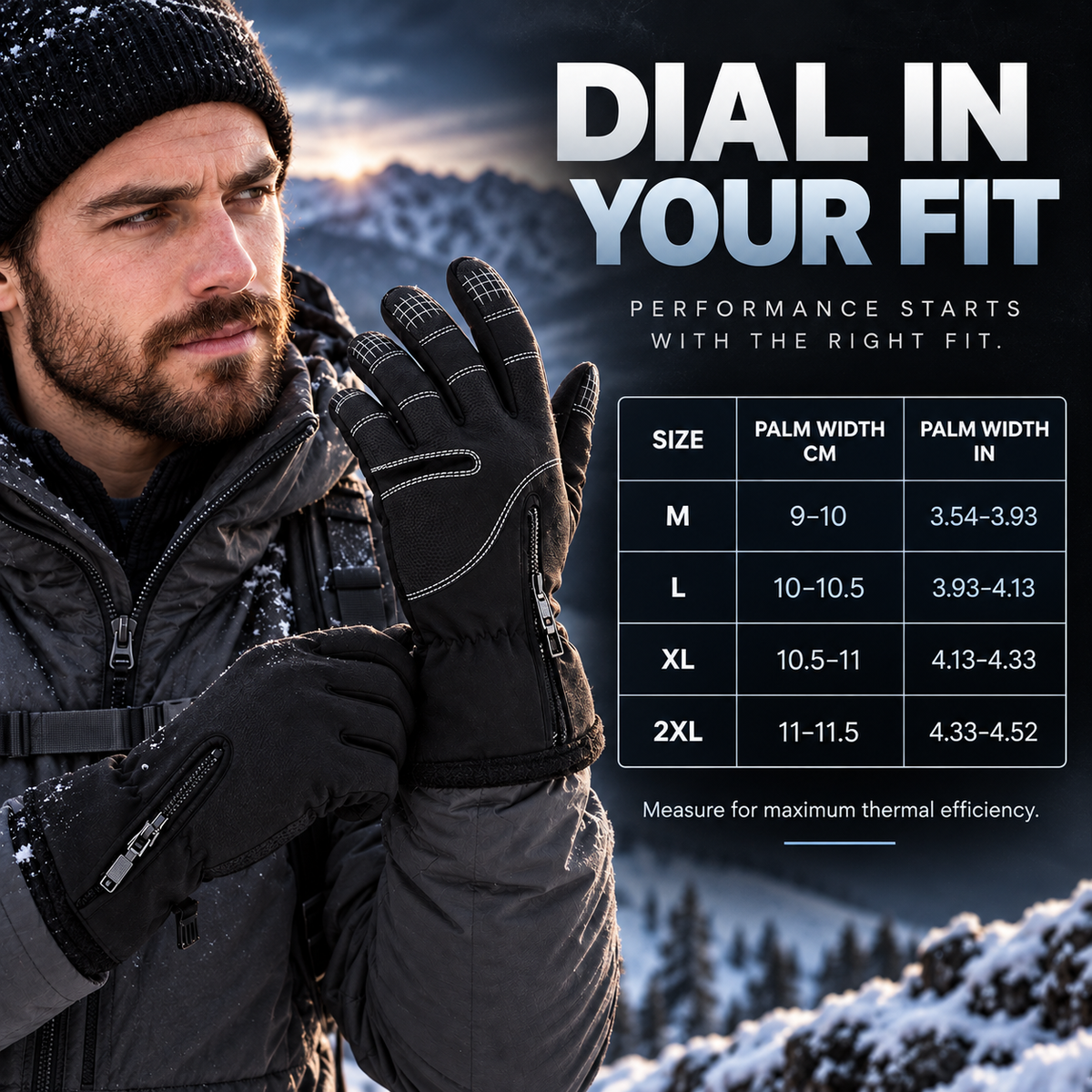 Heated Gloves for Men Waterproof Thermal Winter Touchscreen
