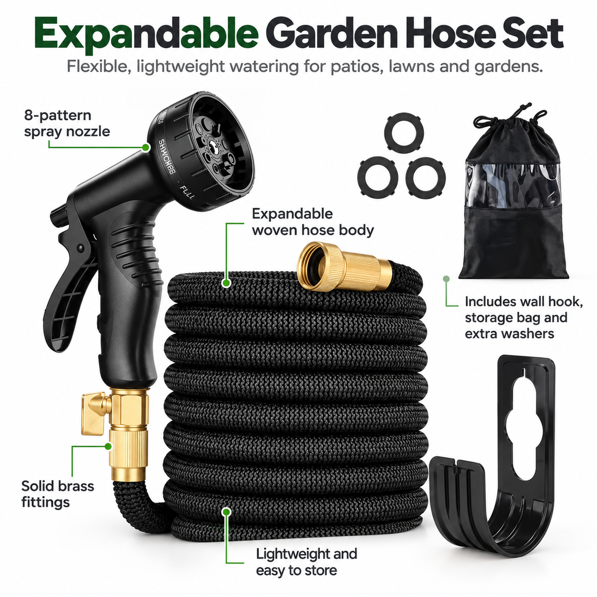 30m Expandable Garden Hose Anti-Kink Lightweight