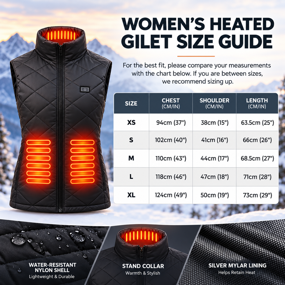 Womens Heated Gilet 9 Zones USB Rechargeable Lightweight Vest
