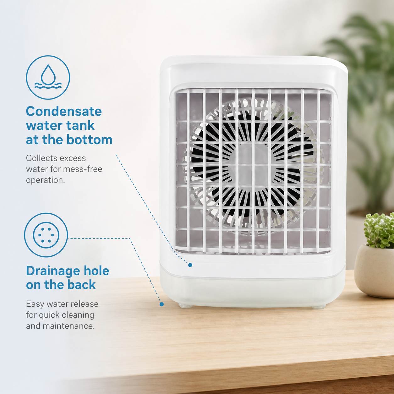 Portable Air Conditioner Humidifier Table Fan with 700ml Tank USB Timer RGB