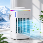 Portable Air Conditioner Humidifier Table Fan with 700ml Tank USB Timer RGB