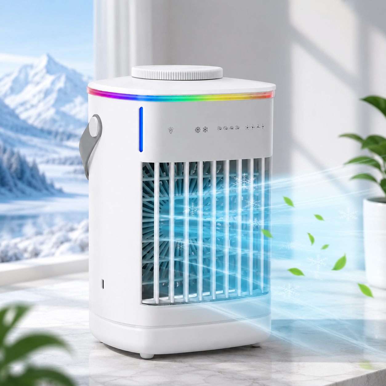 Portable Air Conditioner Humidifier Table Fan with 700ml Tank USB Timer RGB