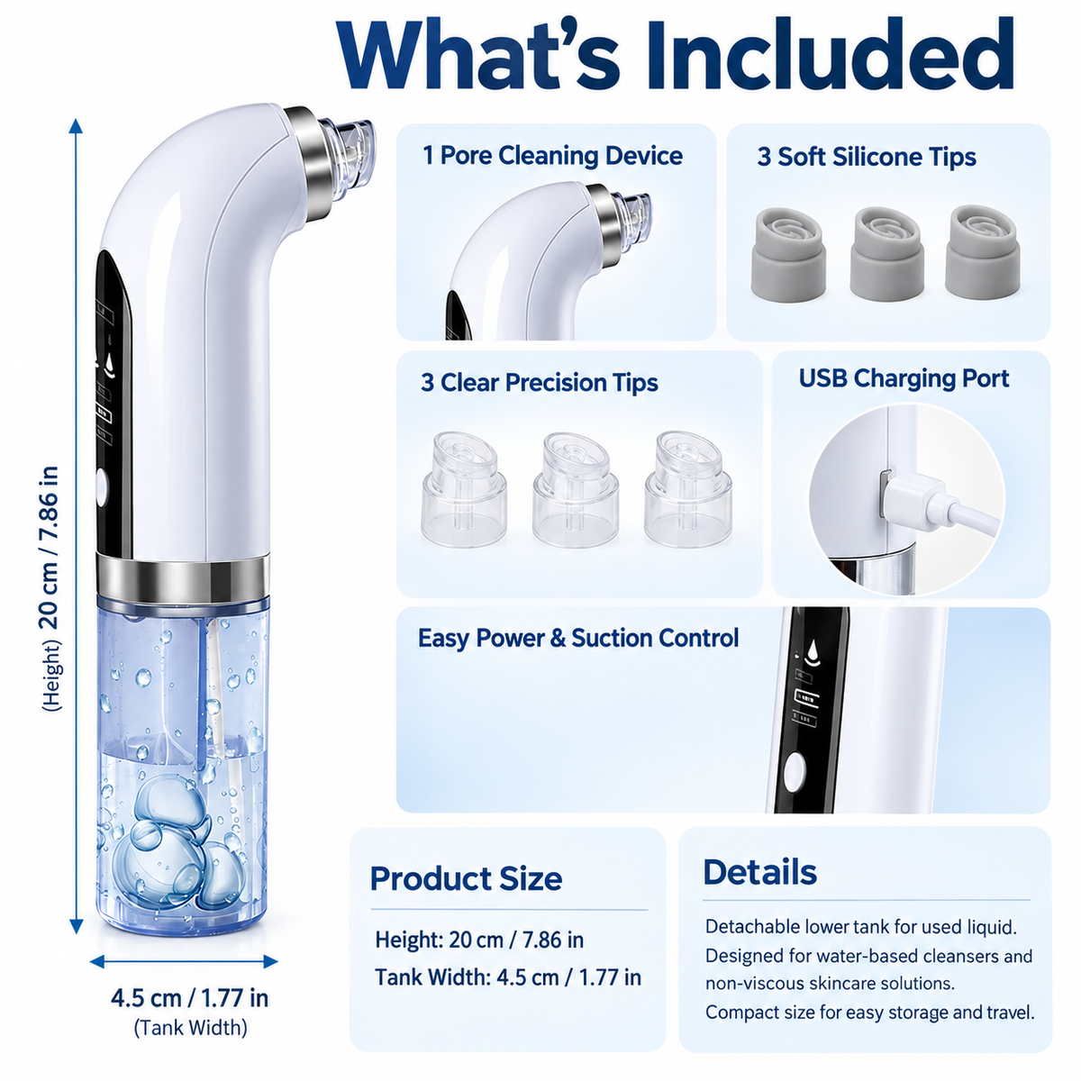Blackhead Remover Vacuum Pore Cleaner Suction Blue Light Tool