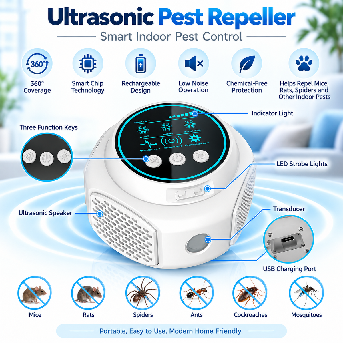 Ultrasonic Spider Repeller Plug In Chemical Free Pest Deterrent