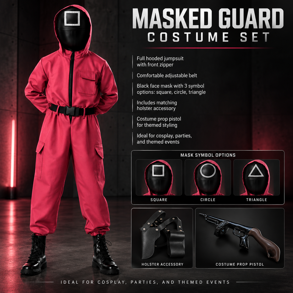 Game Guard Costume Red Jumpsuit with Mask Adult Halloween