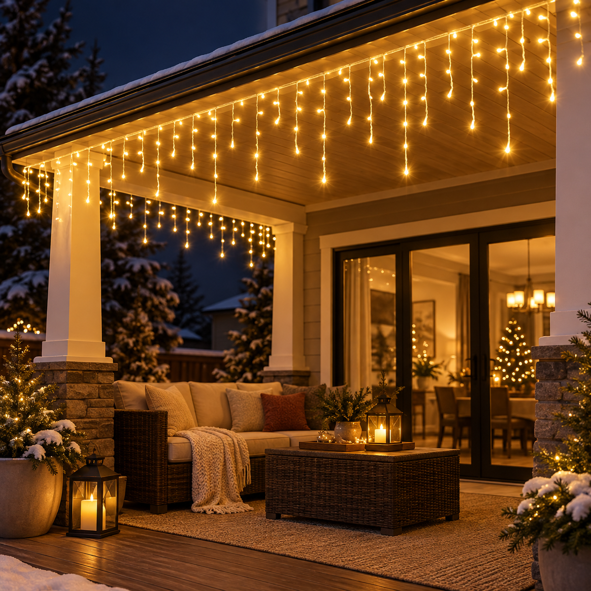 LED Curtain Lights Outdoor Warm White Waterproof