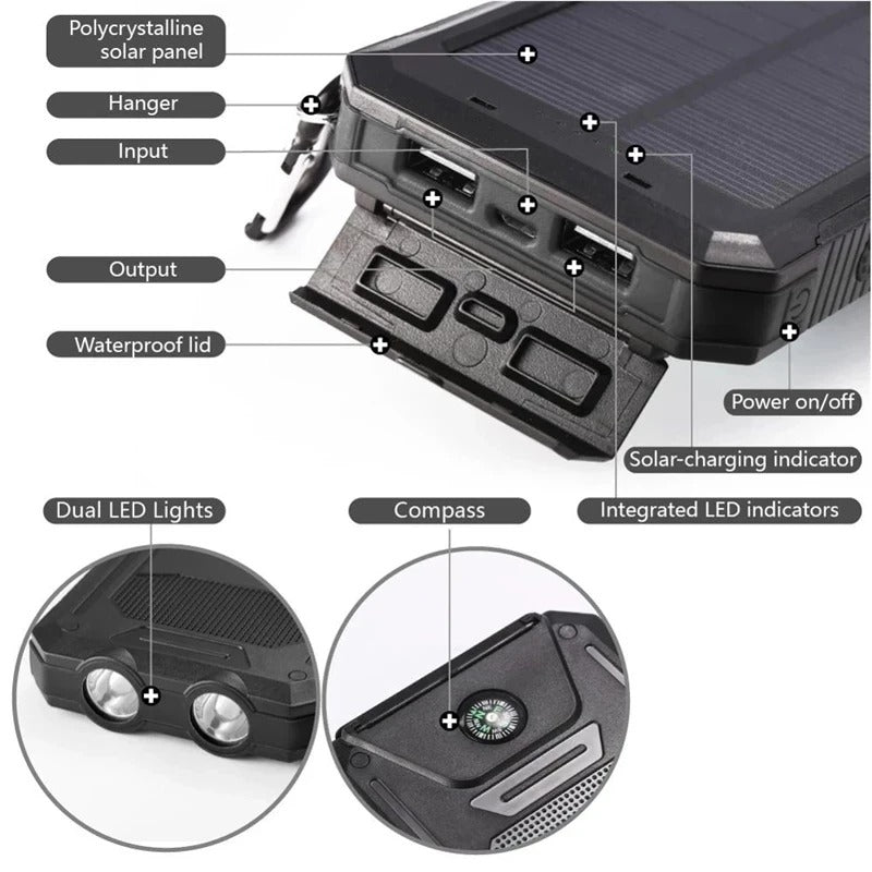 Solar Portable Power Bank Charger Mobile Phone Battery Pack