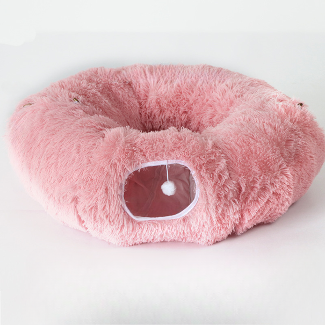Plush Cat Tunnel Bed with Cozy Hideout Cave