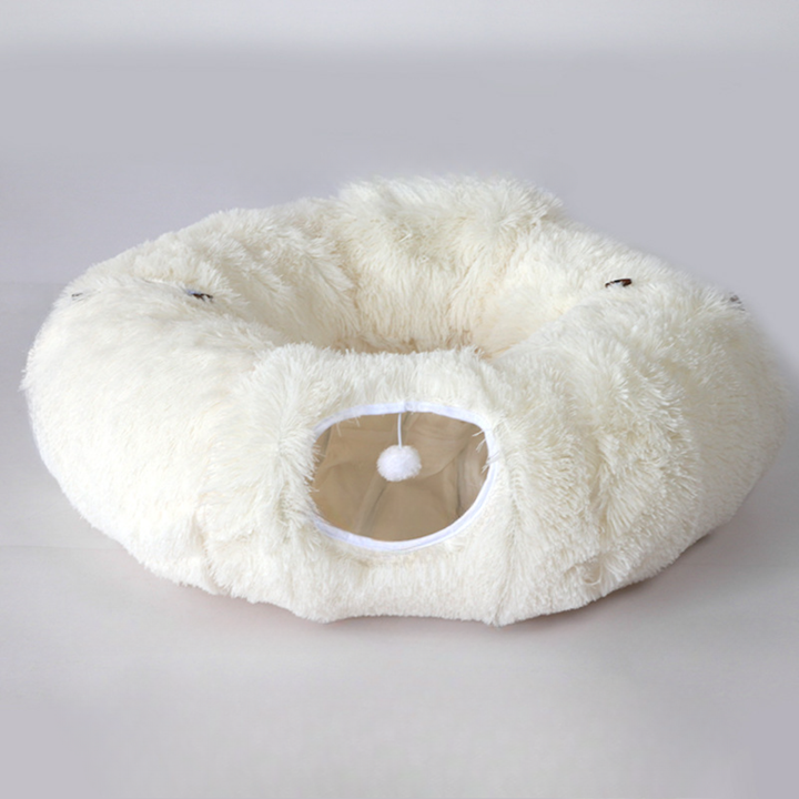 Plush Cat Tunnel Bed with Cozy Hideout Cave