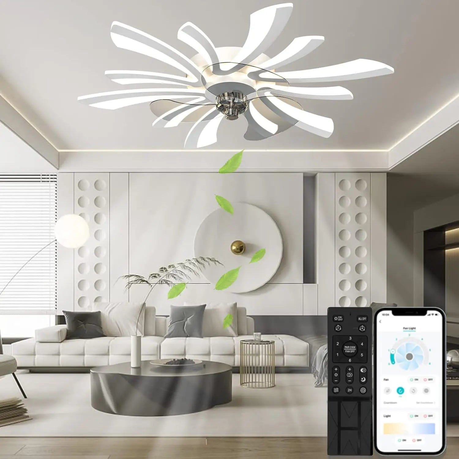 Ceiling Fan with LED Ceiling Light and Remote Control Flush Mount