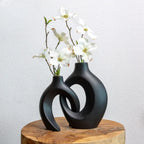 Modern Ceramic Vase Set with Sculptural Hollow Design