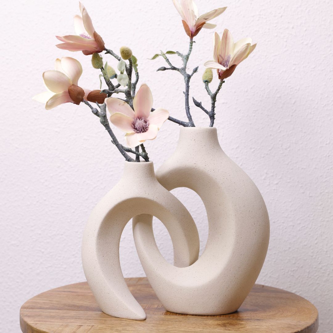 Modern Ceramic Vase Set with Sculptural Hollow Design