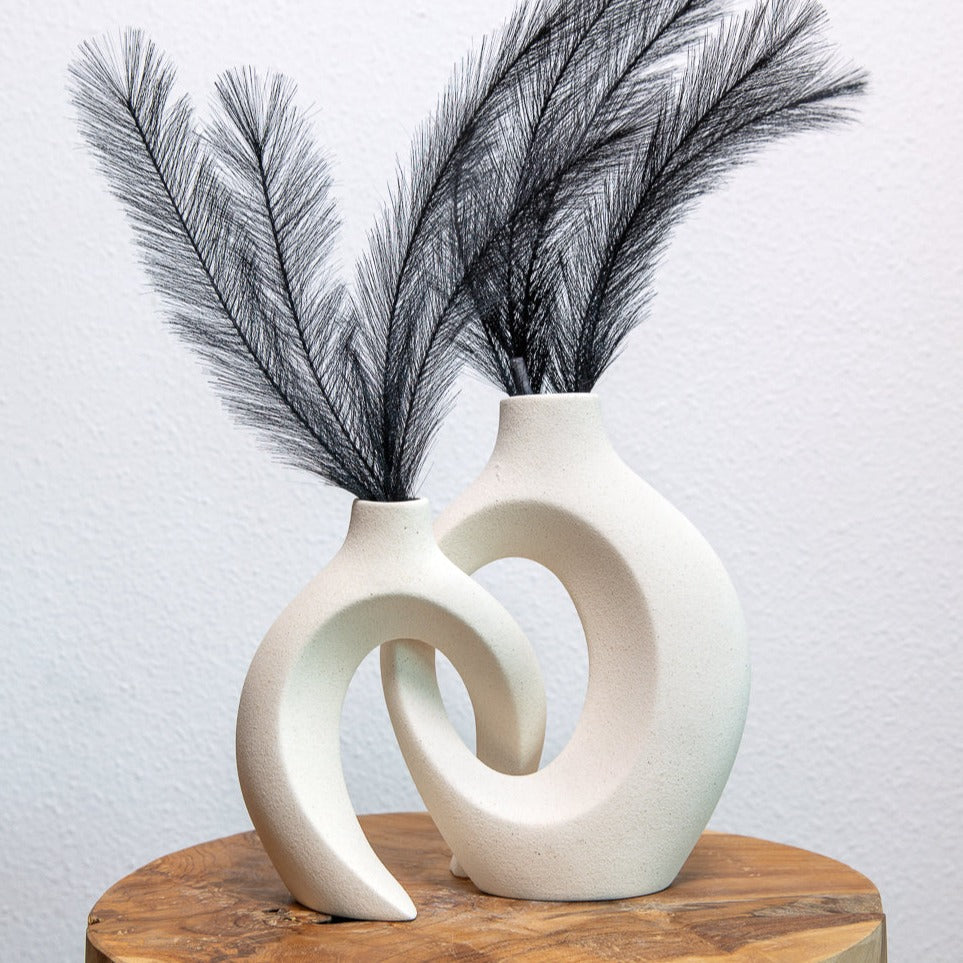 Modern Ceramic Vase Set with Sculptural Hollow Design