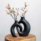 Modern Ceramic Vase Set with Sculptural Hollow Design