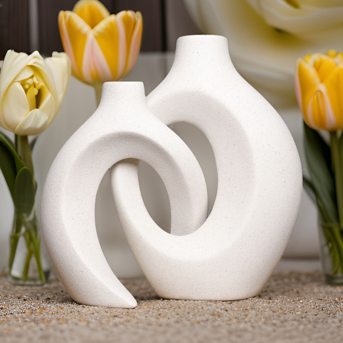 Modern Ceramic Vase Set with Sculptural Hollow Design