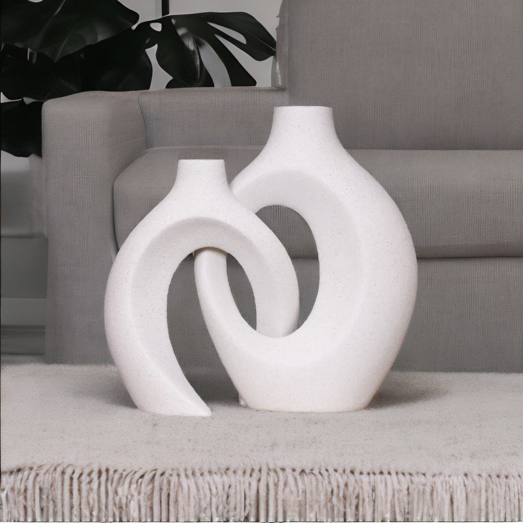 Modern Ceramic Vase Set with Sculptural Hollow Design