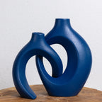 Modern Ceramic Vase Set with Sculptural Hollow Design