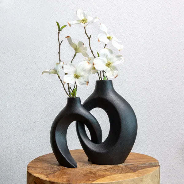 Modern Ceramic Vase Set with Sculptural Hollow Design