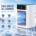 Portable Evaporative Air Cooler, USB Desktop Cooling Fan with Humidifier & Mist Spray