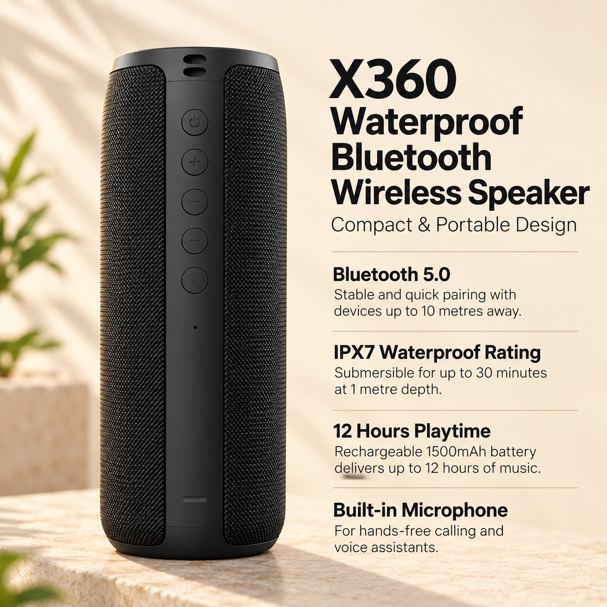 Waterproof Bluetooth Speaker Portable Wireless 360 Sound Compact