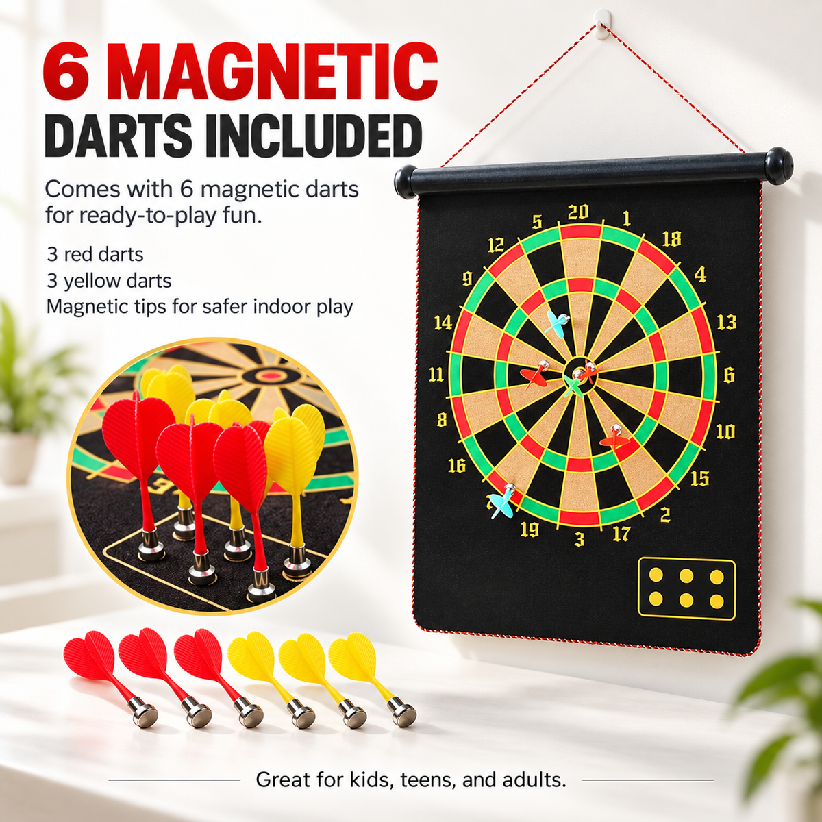 Magnetic Dart Board Set with Safe Magnetic Darts for Kids