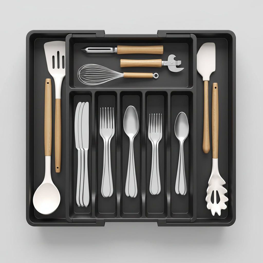 Expandable Cutlery Drawer Organizer with Adjustable Compartments