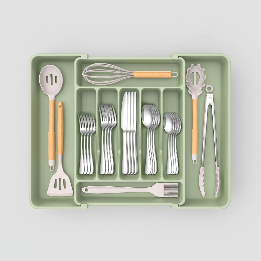 Expandable Cutlery Drawer Organizer with Adjustable Compartments