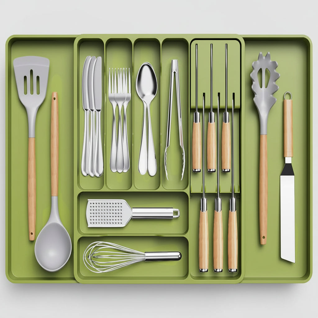 Expandable Cutlery Drawer Organizer with Adjustable Compartments