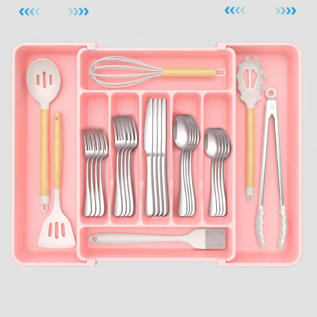 Expandable Cutlery Drawer Organizer with Adjustable Compartments