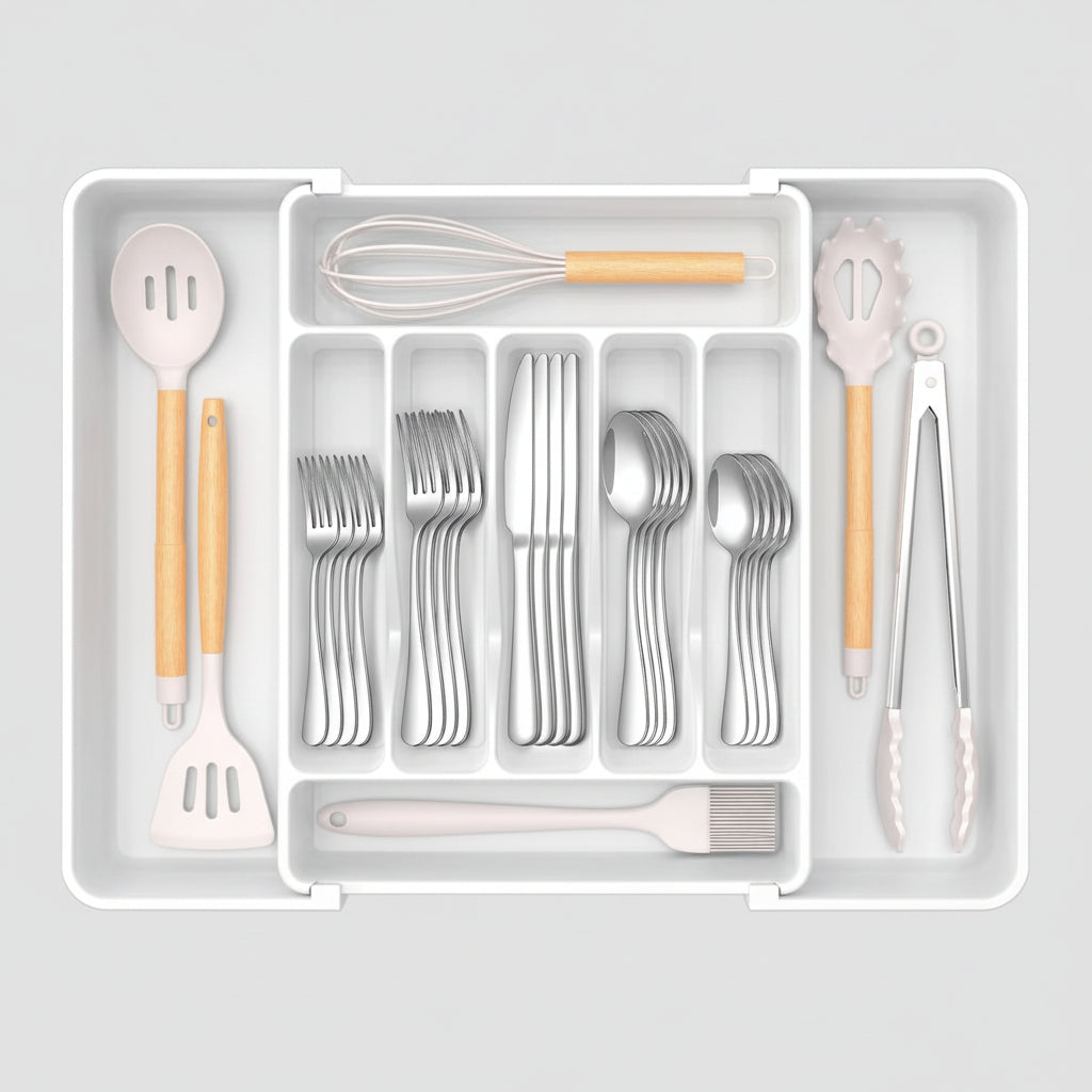 Expandable Cutlery Drawer Organizer with Adjustable Compartments