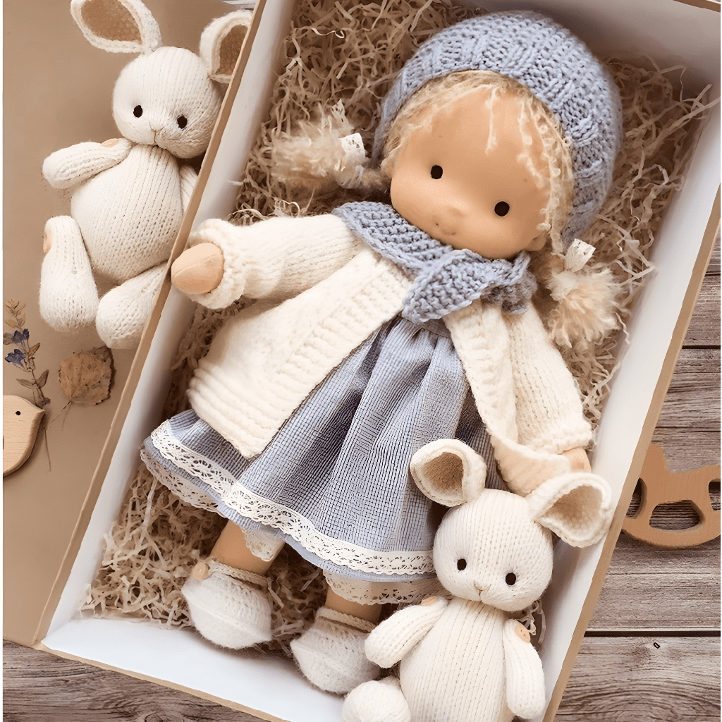 Handmade Knitted Doll Gift Set with Soft Plush Companion for Kids