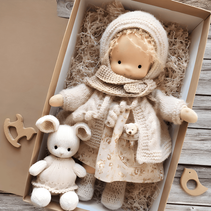 Handmade Knitted Doll Gift Set with Soft Plush Companion for Kids
