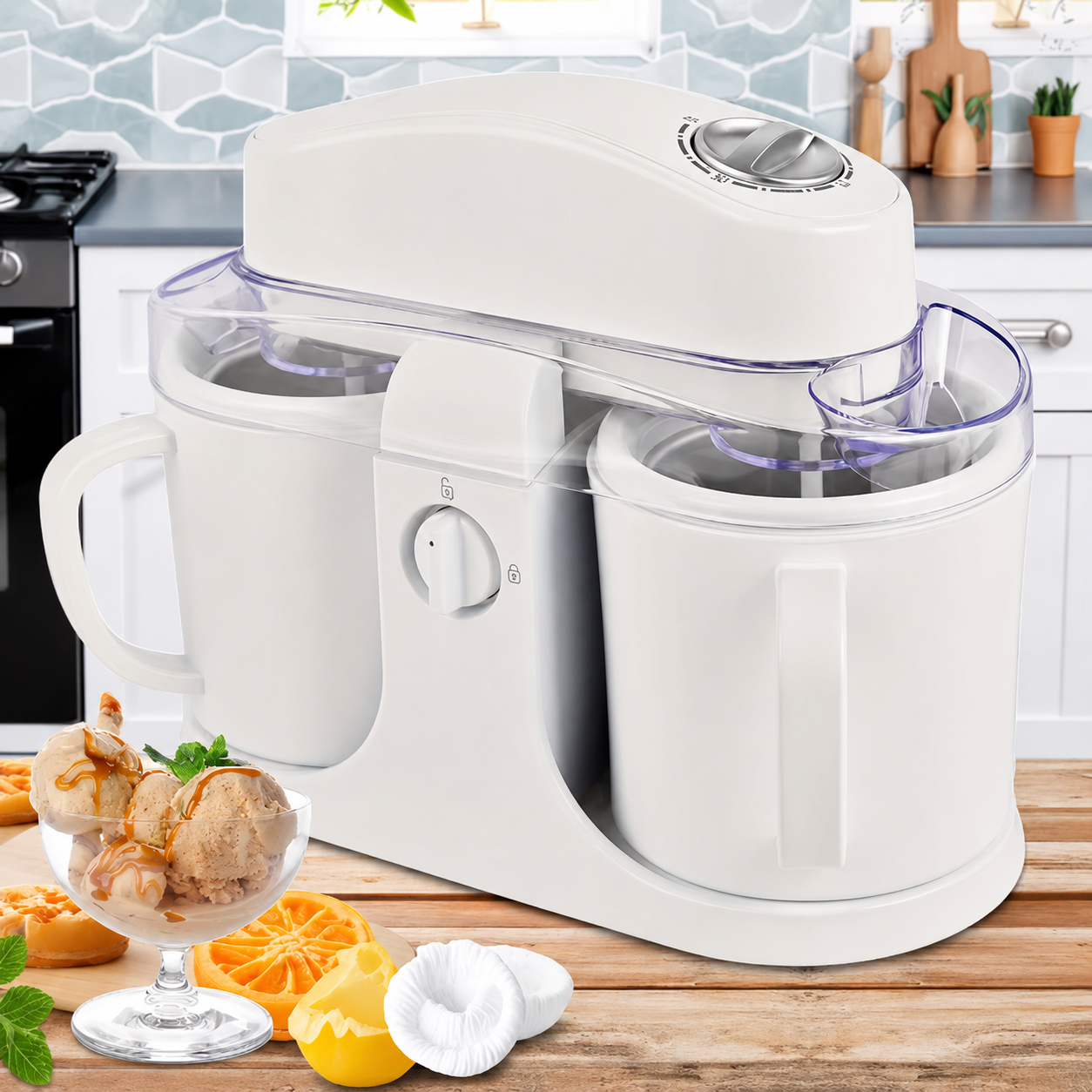 Ice Cream Maker Double Bowl Automatic Yogurt Sorbet Machine